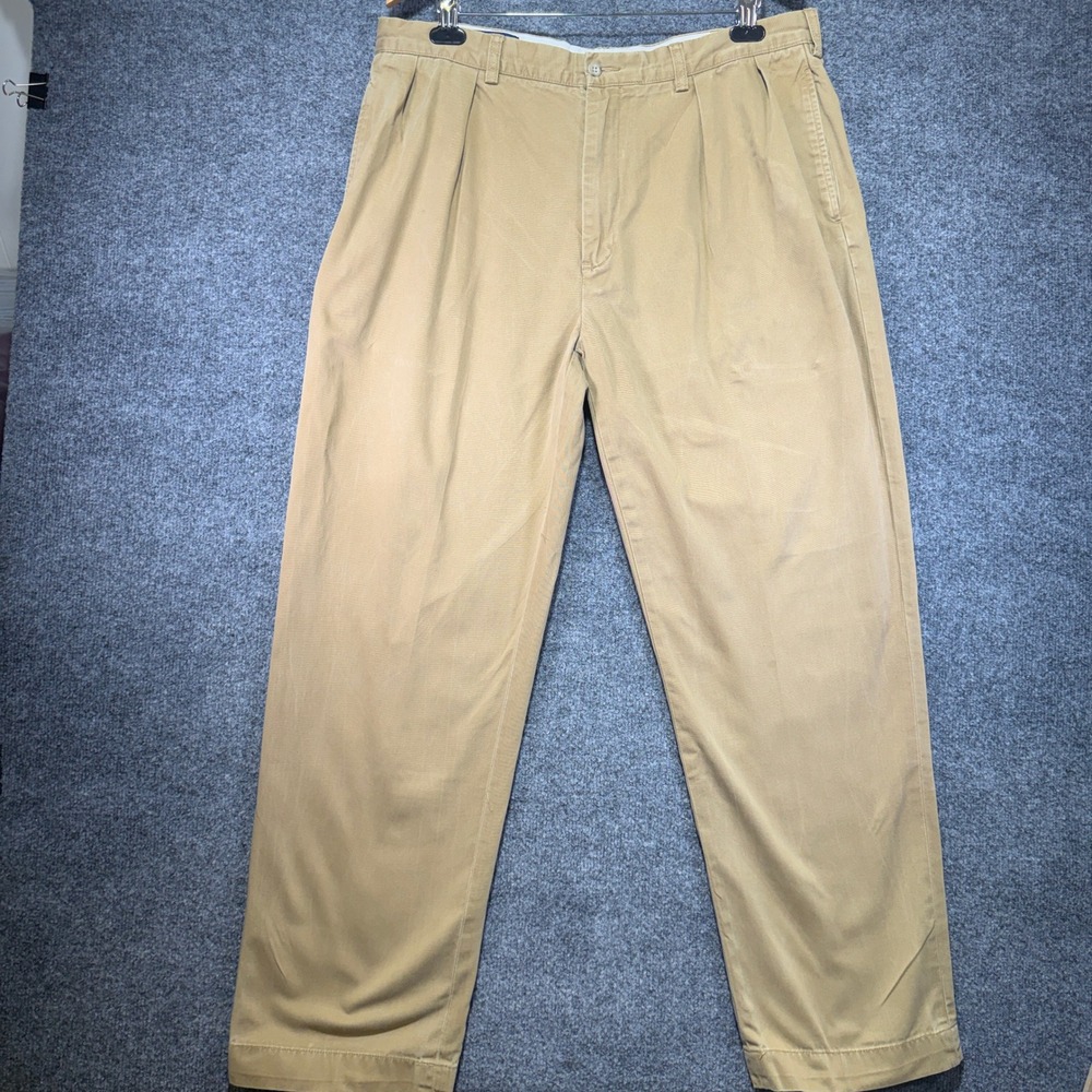 Polo Ralph Lauren Andrew Pants Chinos Men 38x32 Tan Pleated Cotton Twill Vintage